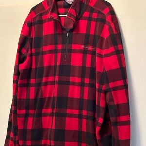 Eddie Bauer Red and Black Plaid Fleece Pullover